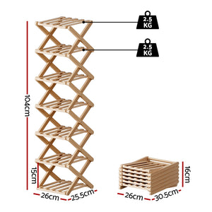 Shoe Rack | 7 Tier | Bamboo | Foldable Entryway Organiser