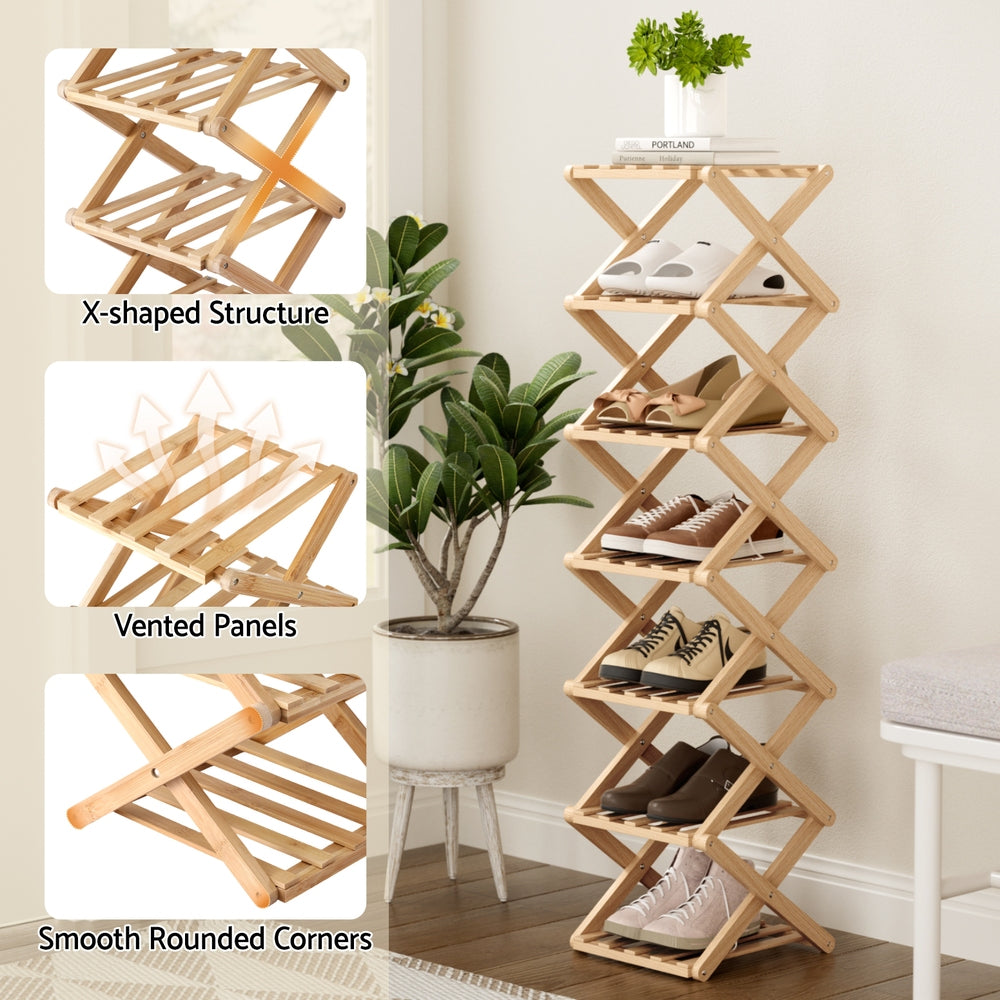 Shoe Rack | 7 Tier | Bamboo | Foldable Entryway Organiser
