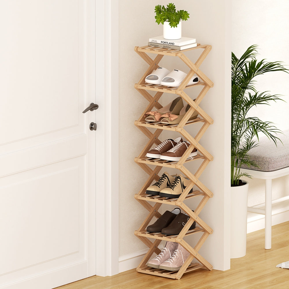 Shoe Rack | 7 Tier | Bamboo | Foldable Entryway Organiser