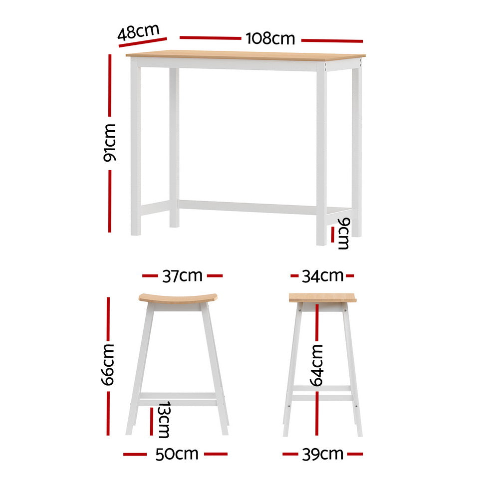 Artiss Bar Table and Stools Set | Dining Desk | Solid Wood | Kitchen Chairs | Cafe Pub