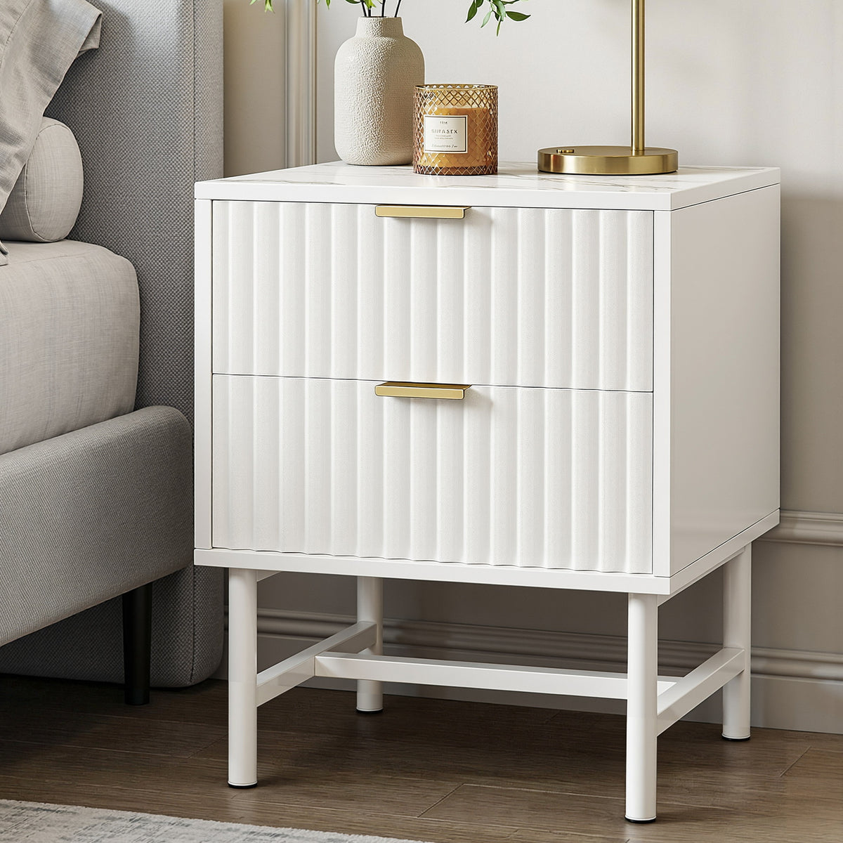 Bedside Table | 2 Drawers | White Finish