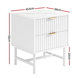 Bedside Table | 2 Drawers | White Finish