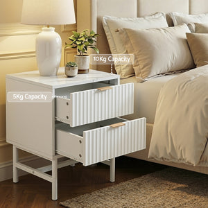 Bedside Table | 2 Drawers | White Finish