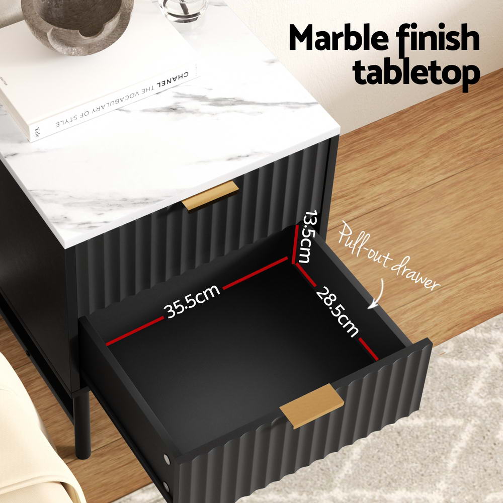 Artiss Bedside Tables | 2X | 2 Drawers | Black