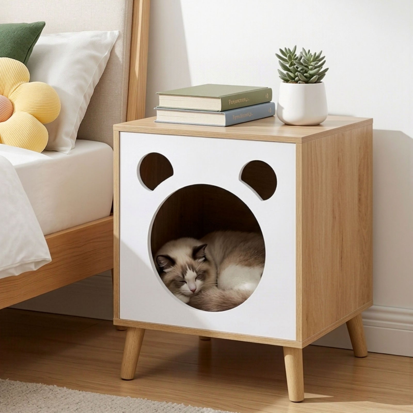Cat Nest Bedside Table | Solid Wood Side Table
