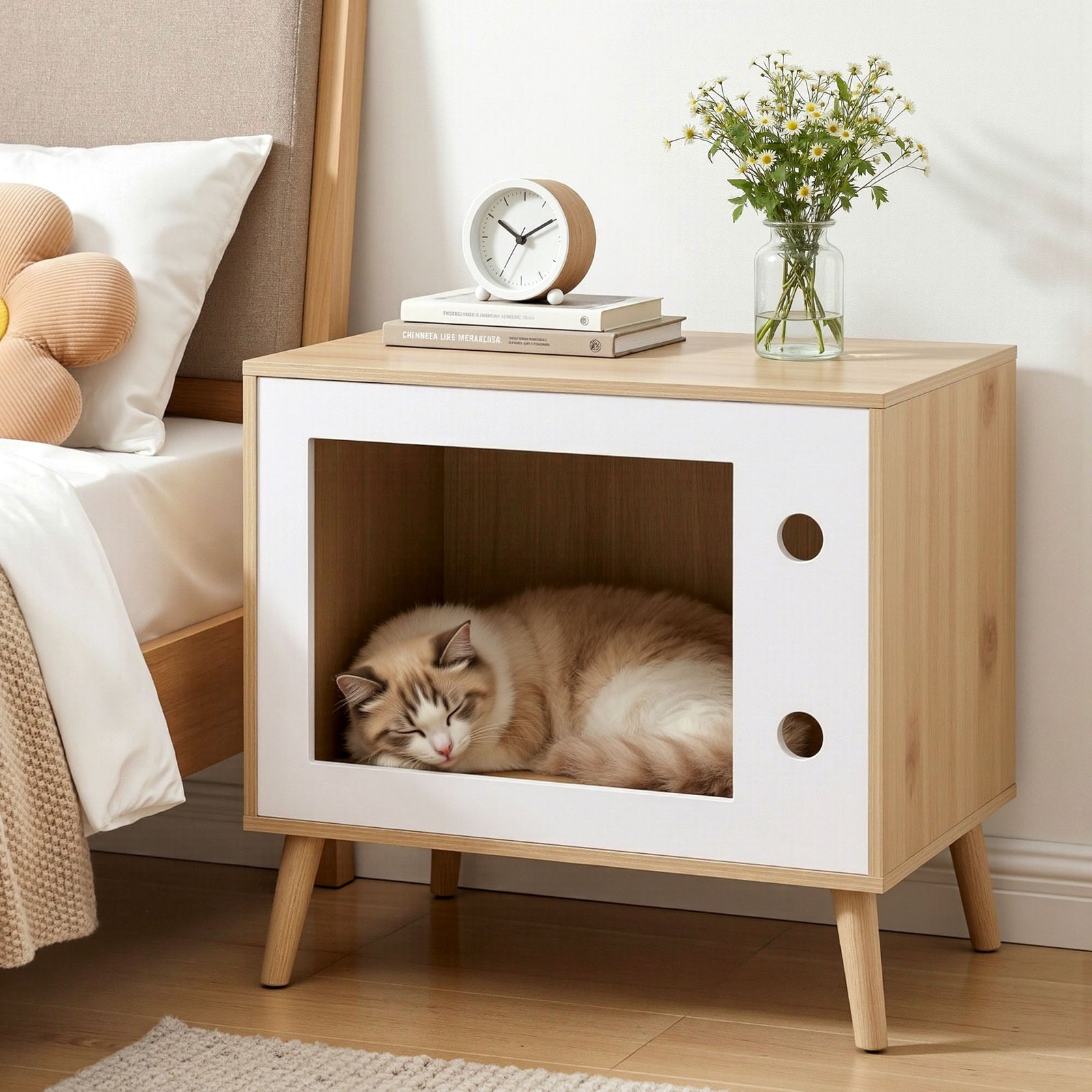 Cat Nest Bedside Table | Solid Wood Design | 60cm