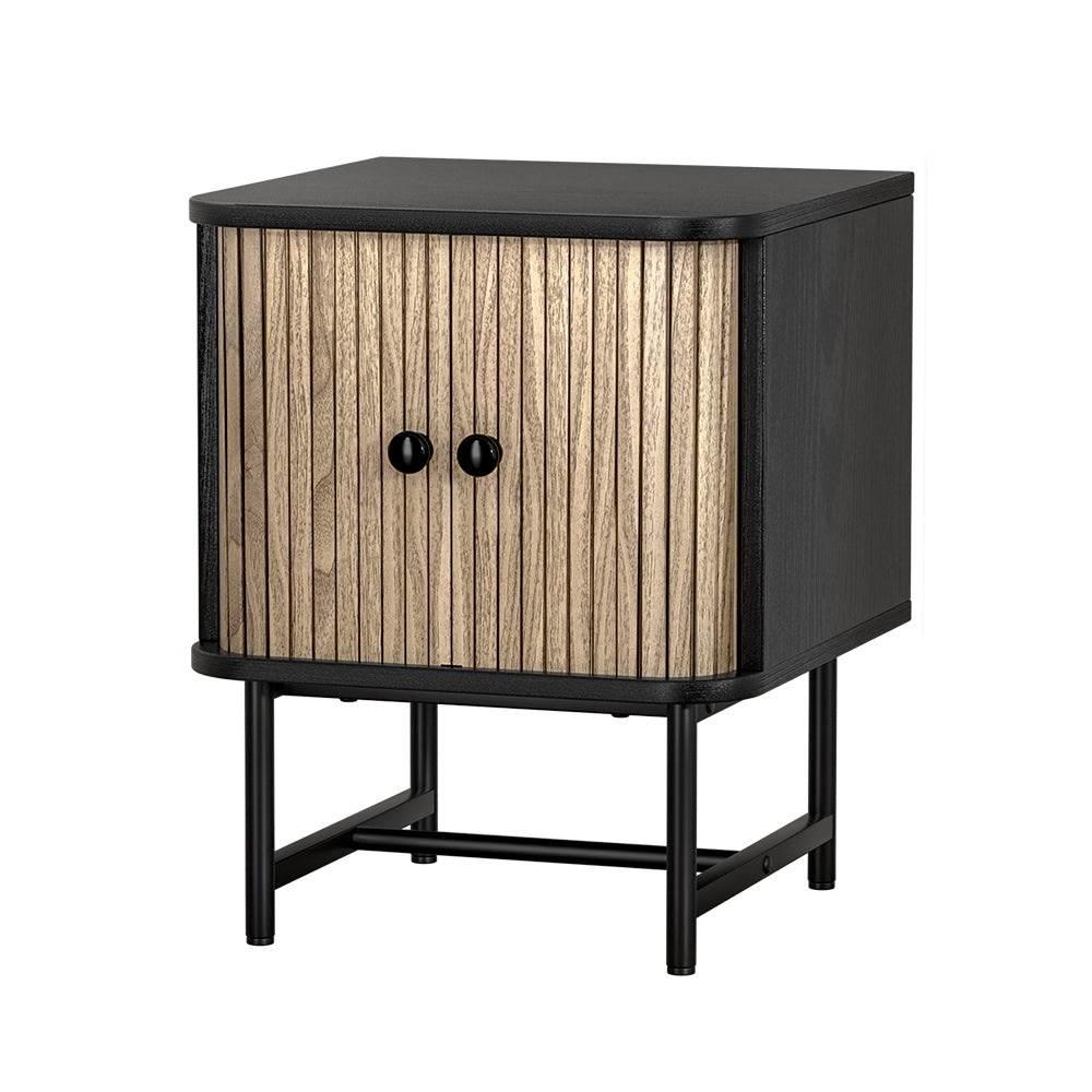 Bedside Table | Side End Table | Sliding Doors | Storage Nightstand | Black | BORIS