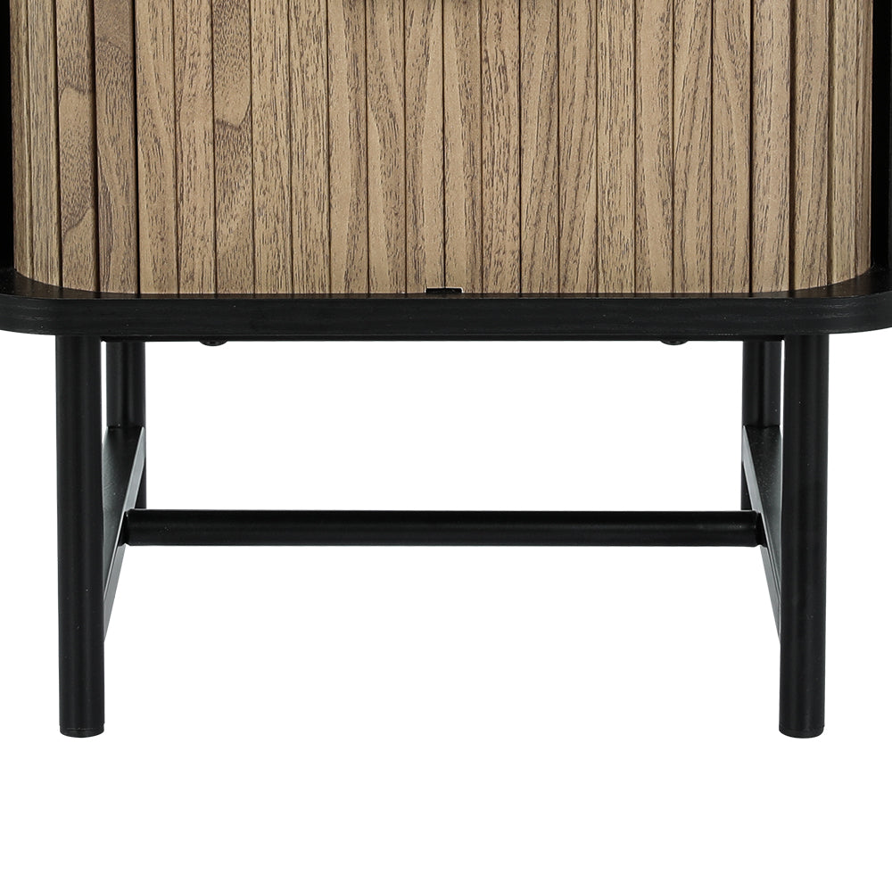 Bedside Table | Side End Table | Sliding Doors | Storage Nightstand | Black | BORIS