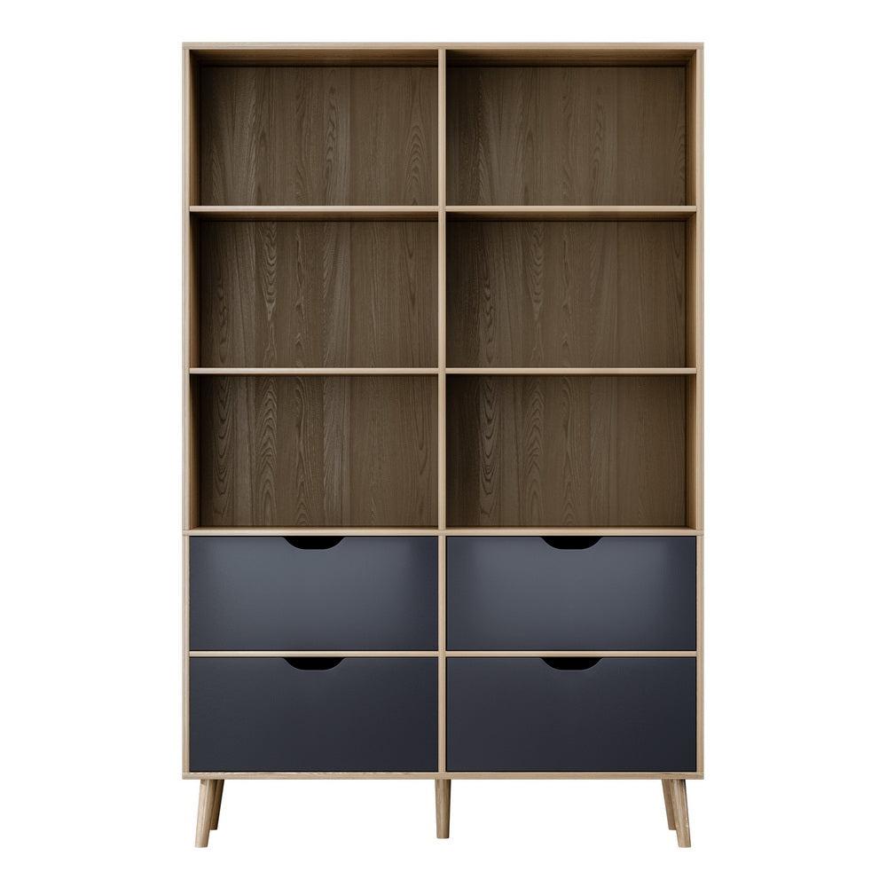 Artiss Bookshelf with 4 Drawers | MITZI | Oak and Blue