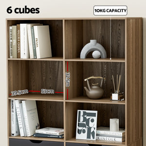 Artiss Bookshelf with 4 Drawers | MITZI | Oak and Blue