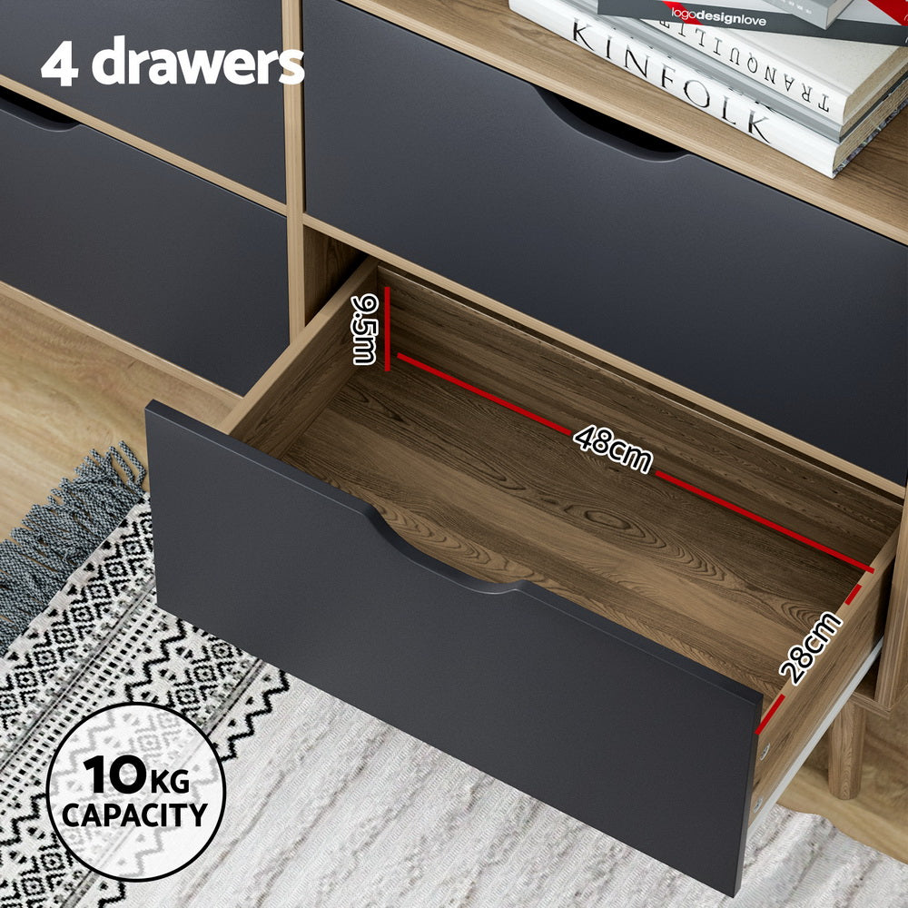 Artiss Bookshelf with 4 Drawers | MITZI | Oak and Blue