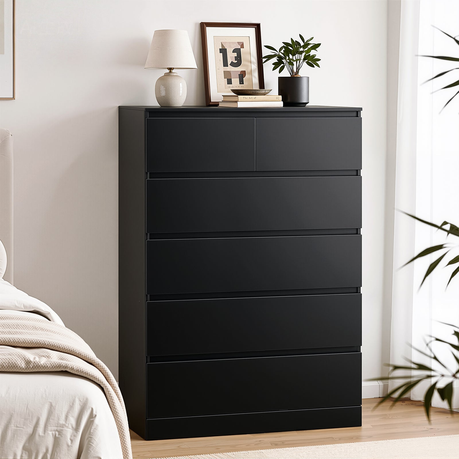 Tallboy Chest of Drawers | 6 Drawer Storage Cabinet | Black