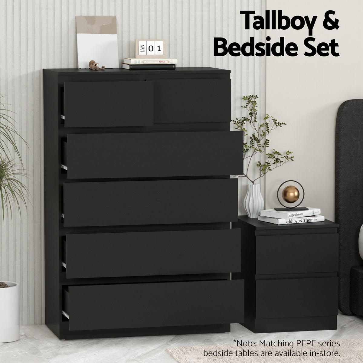 Tallboy Chest of Drawers | 6 Drawer Storage Cabinet | Black