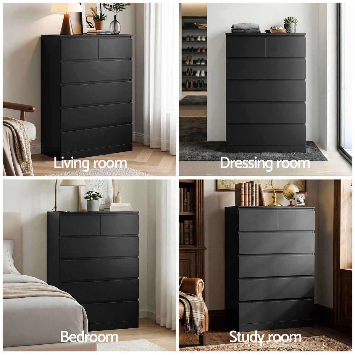 Tallboy Chest of Drawers | 6 Drawer Storage Cabinet | Black