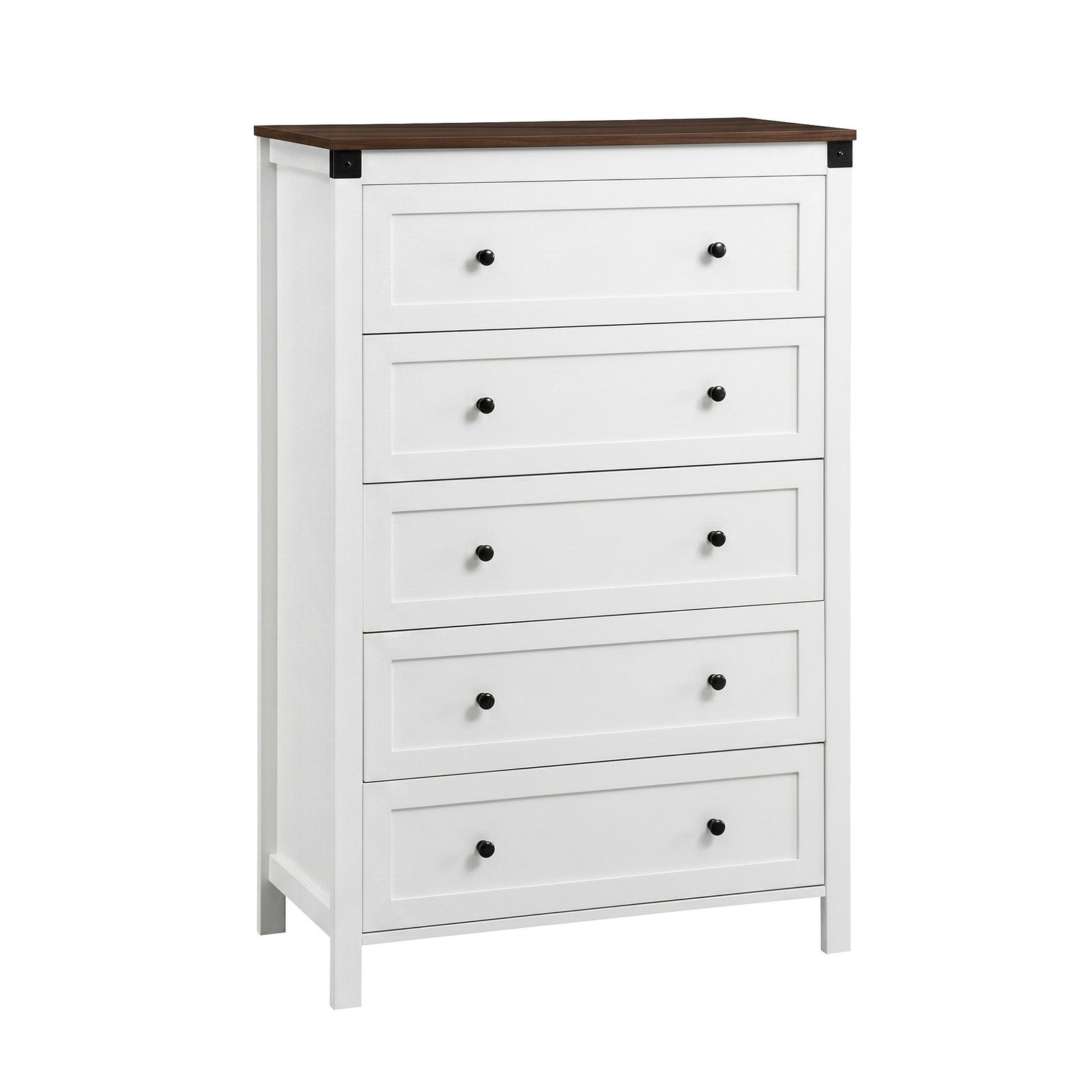 Chest of Drawers | 5 Drawer Tallboy | White & Walnut