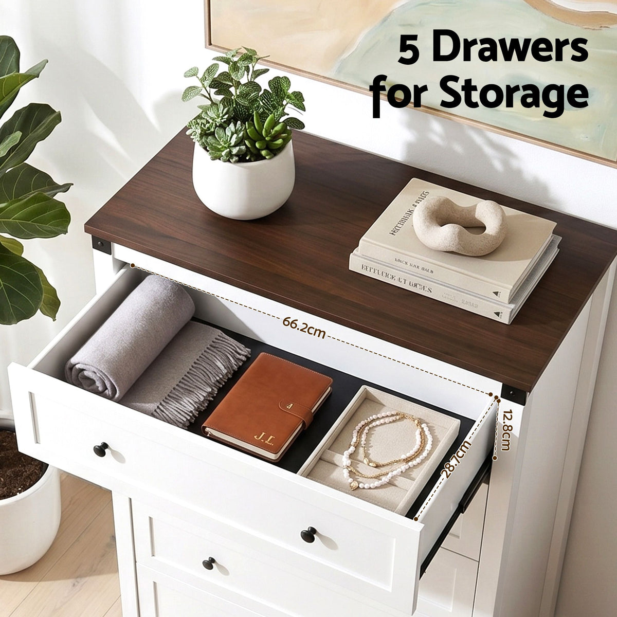Artiss 5 Chest of Drawers Storage Tallboy White & Walnut