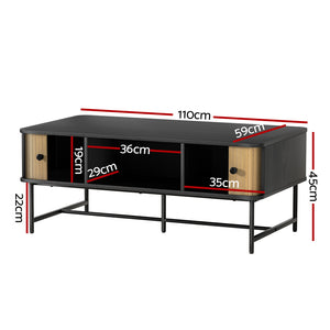 Coffee Table | Sliding Drawer Door | Black | Boris