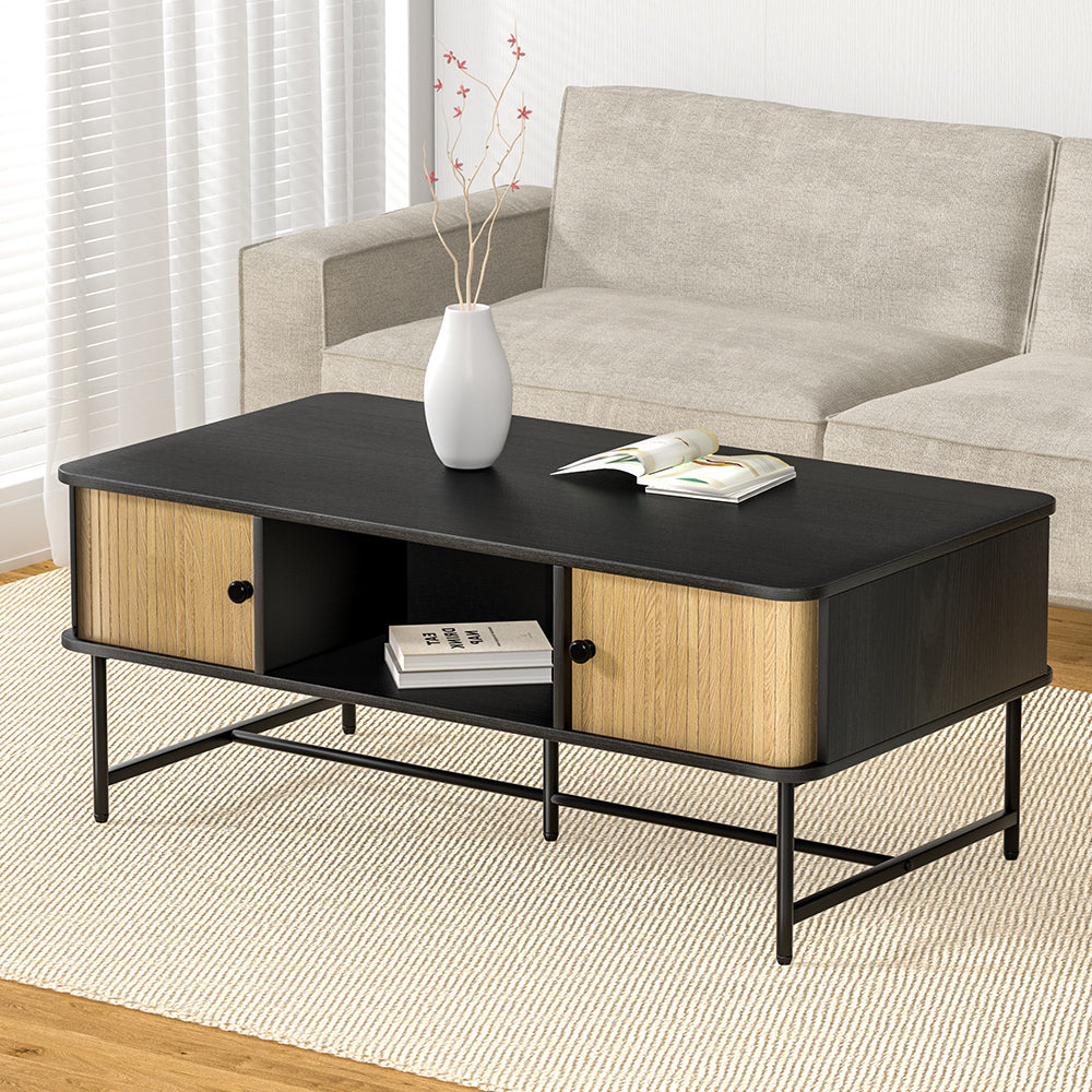 Coffee Table | Sliding Drawer Door | Black | Boris