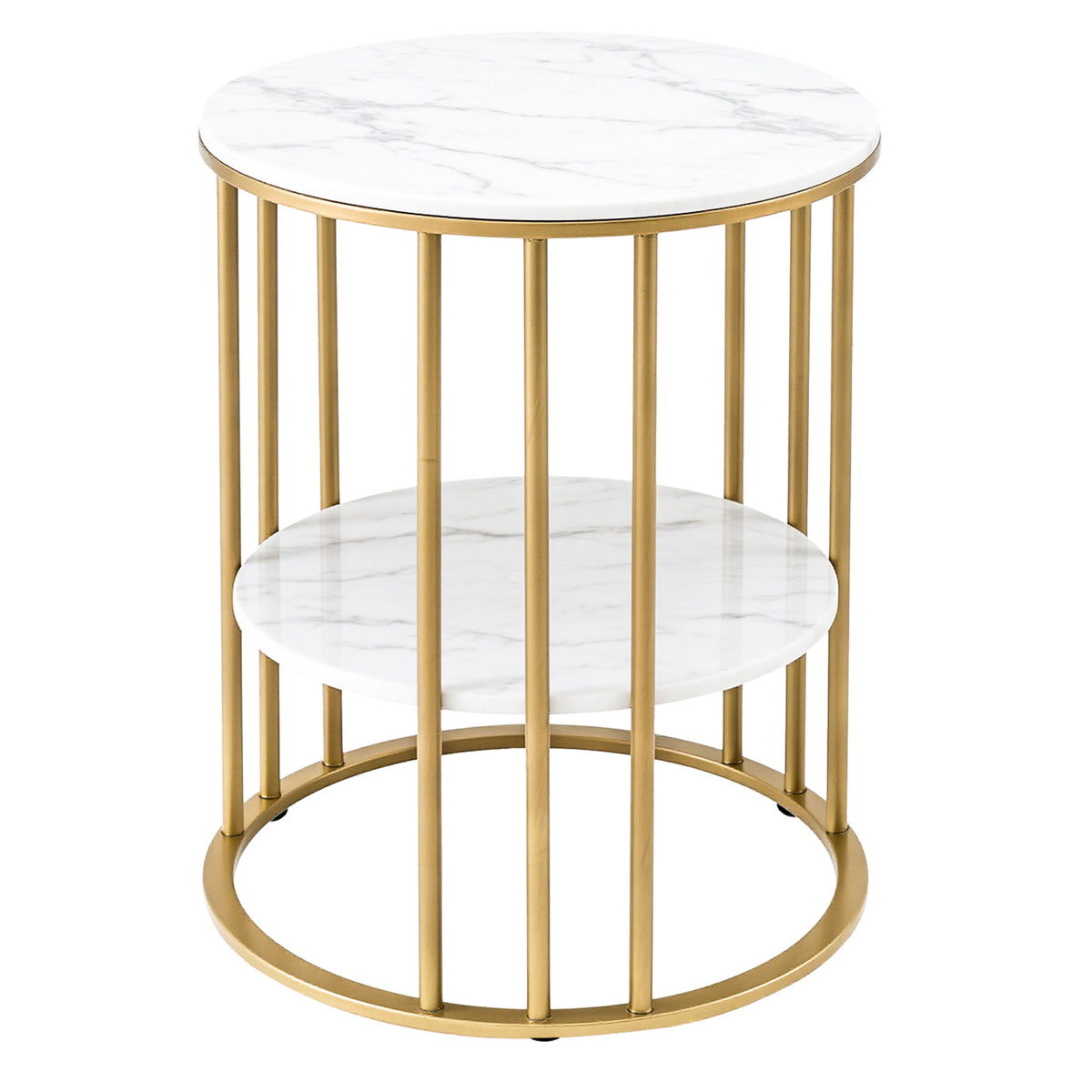 Coffee Table | 2 Tier Round | Marble Effect Top | White & Gold