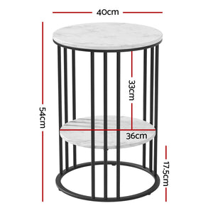 Artiss Set of 2 Side Table Coffee Table 2-Tier Round Marble Effect
