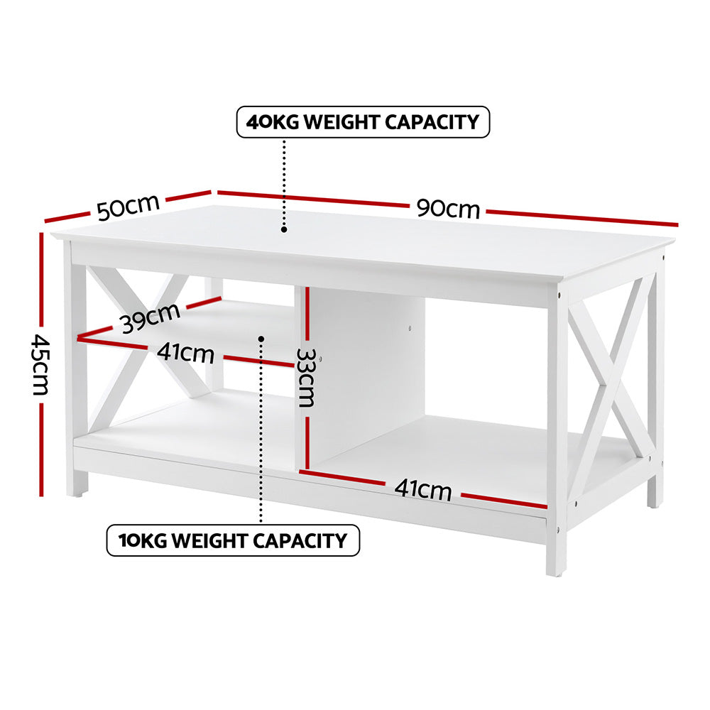 Artiss Coffee Table | Storage Shelf | Modern Design | White