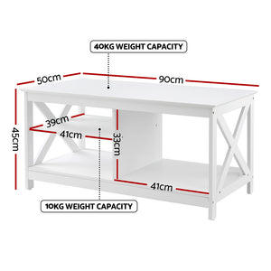 Artiss Coffee Table | Storage Shelf | Modern Design | White