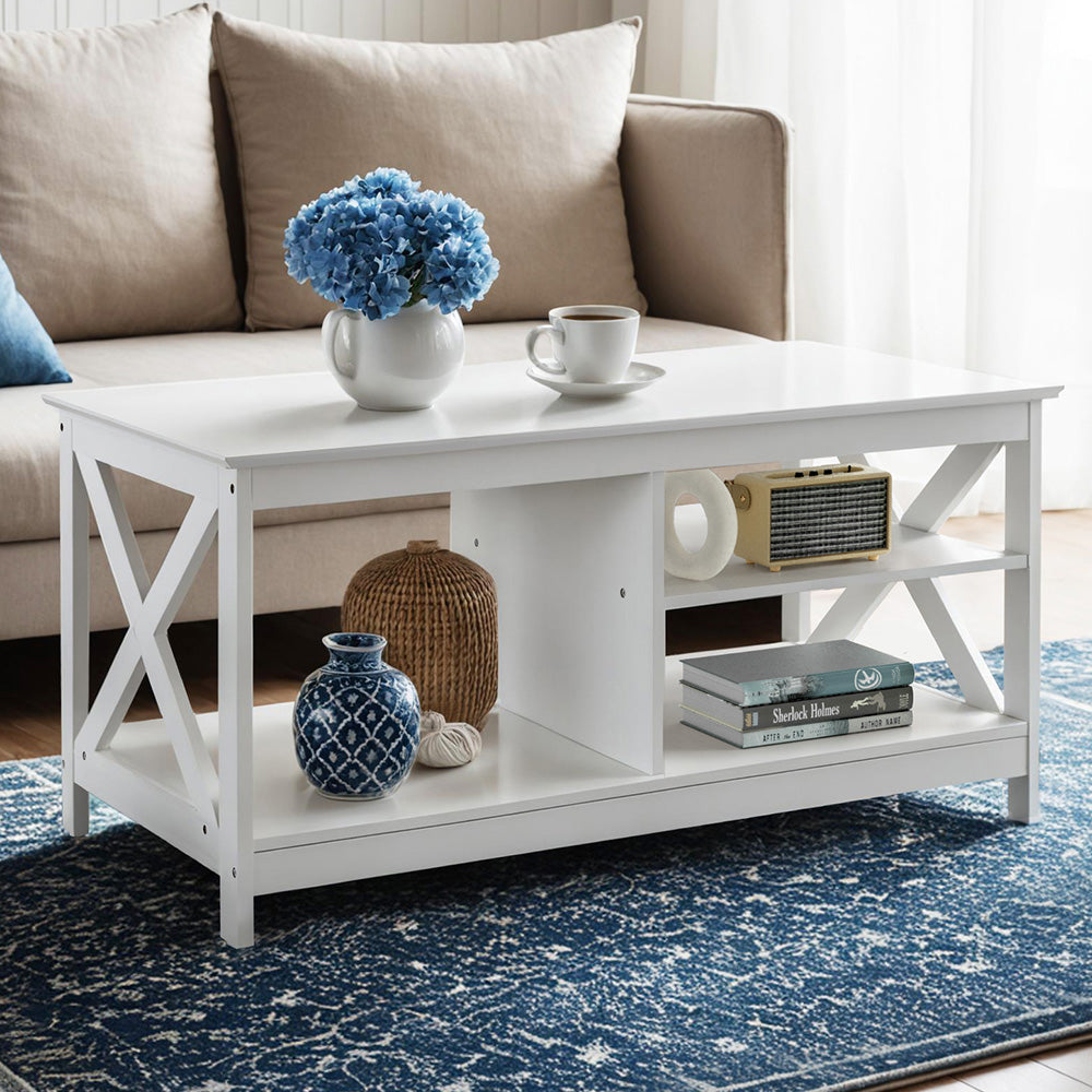 Artiss Coffee Table | Storage Shelf | Modern Design | White