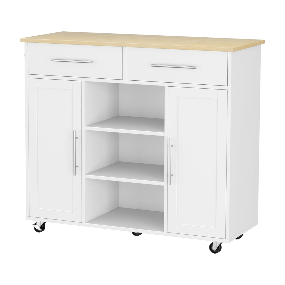Kitchen Island Trolley 100cm | Rolling Serving Cart | Storage Drawer Cabinet | White