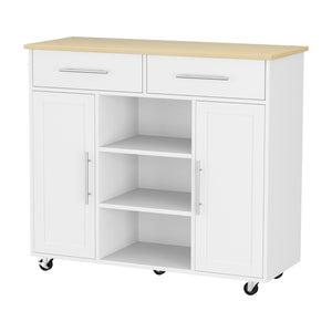 Kitchen Island Trolley 100cm | Rolling Serving Cart | Storage Drawer Cabinet | White