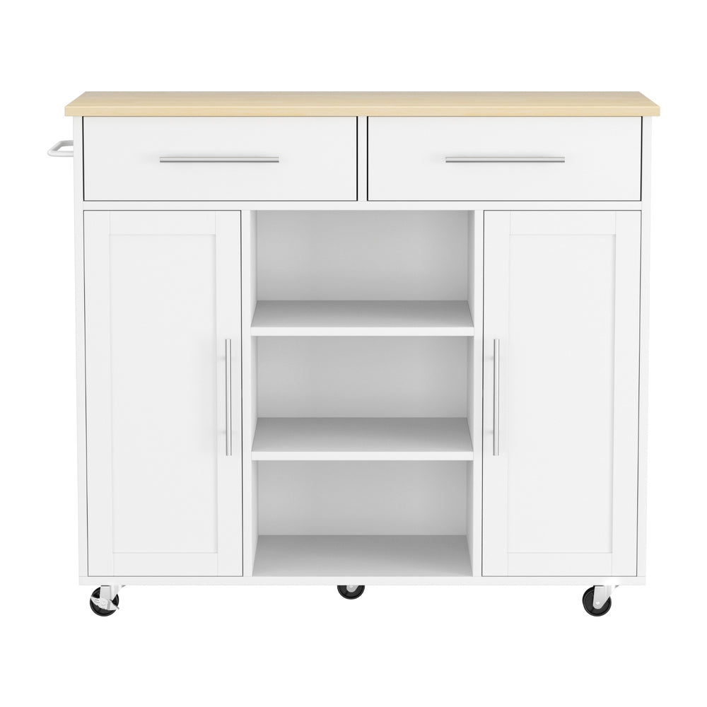 Kitchen Island Trolley 100cm | Rolling Serving Cart | Storage Drawer Cabinet | White