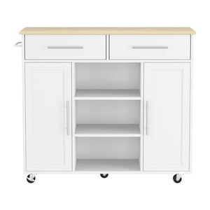 Kitchen Island Trolley 100cm | Rolling Serving Cart | Storage Drawer Cabinet | White