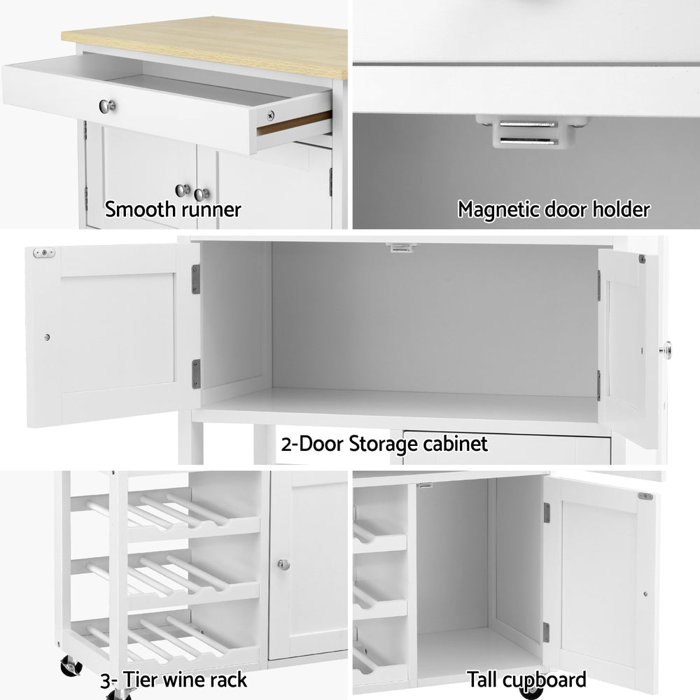 Kitchen Island Trolley | Rolling Serving Cart | Storage Drawer Cupboard | Kitchen Furniture