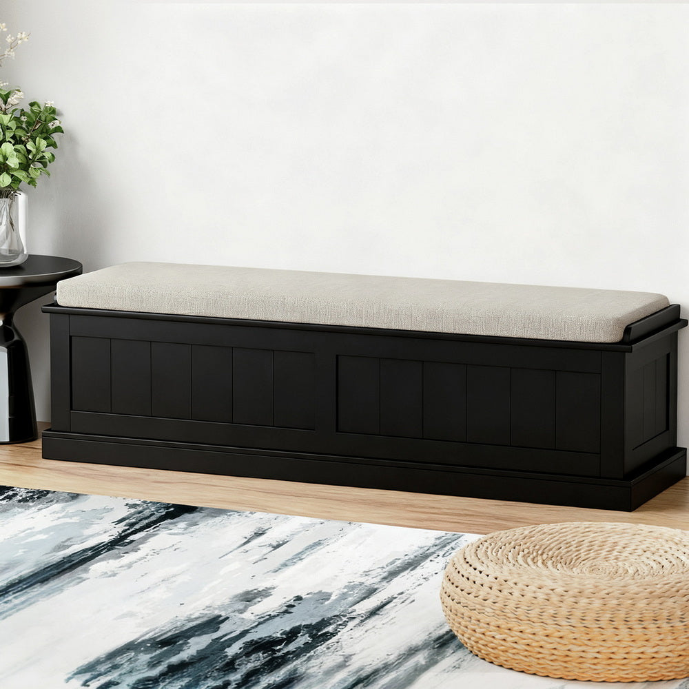 Storage Ottoman Blanket Box | 140cm | Fluted Design | Black