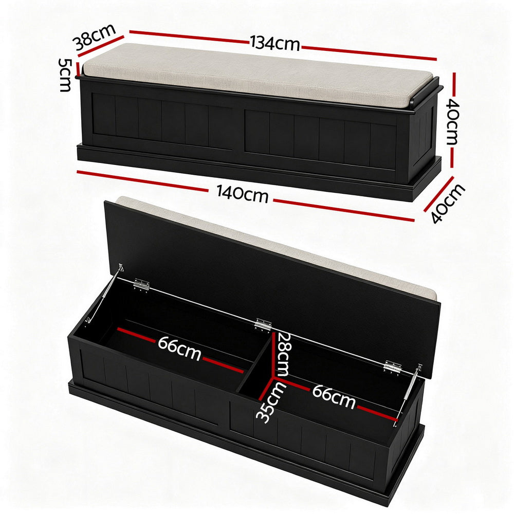 Storage Ottoman Blanket Box | 140cm | Fluted Design | Black