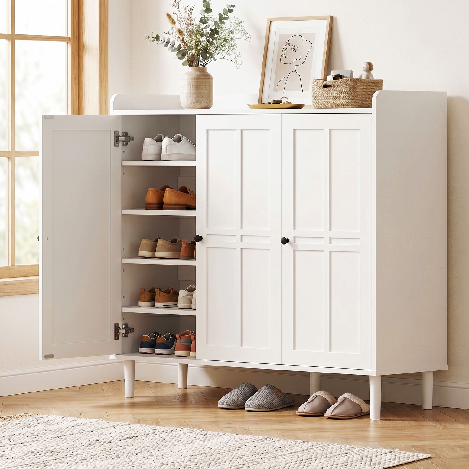 Shoe Rack Cabinet | Adjustable Shelf Storage Cupboard | White