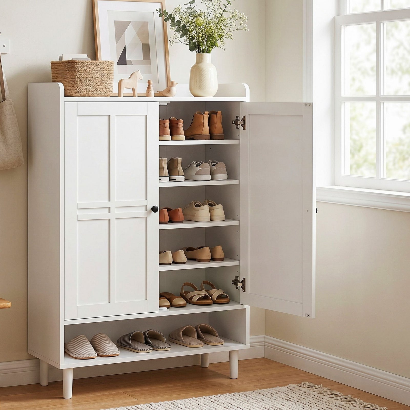 Shoe Storage Cabinet | 3 Adjustable Shelves | White