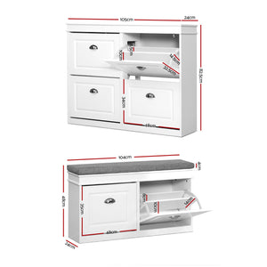Artiss Shoe Cabinet Bench Set Flip Drawer Hallway Living Room White