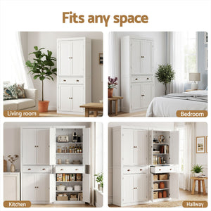 Artiss 2x Buffet Sideboard Cabinet 6-Tier Storage Pantry Cupboard Drawer White