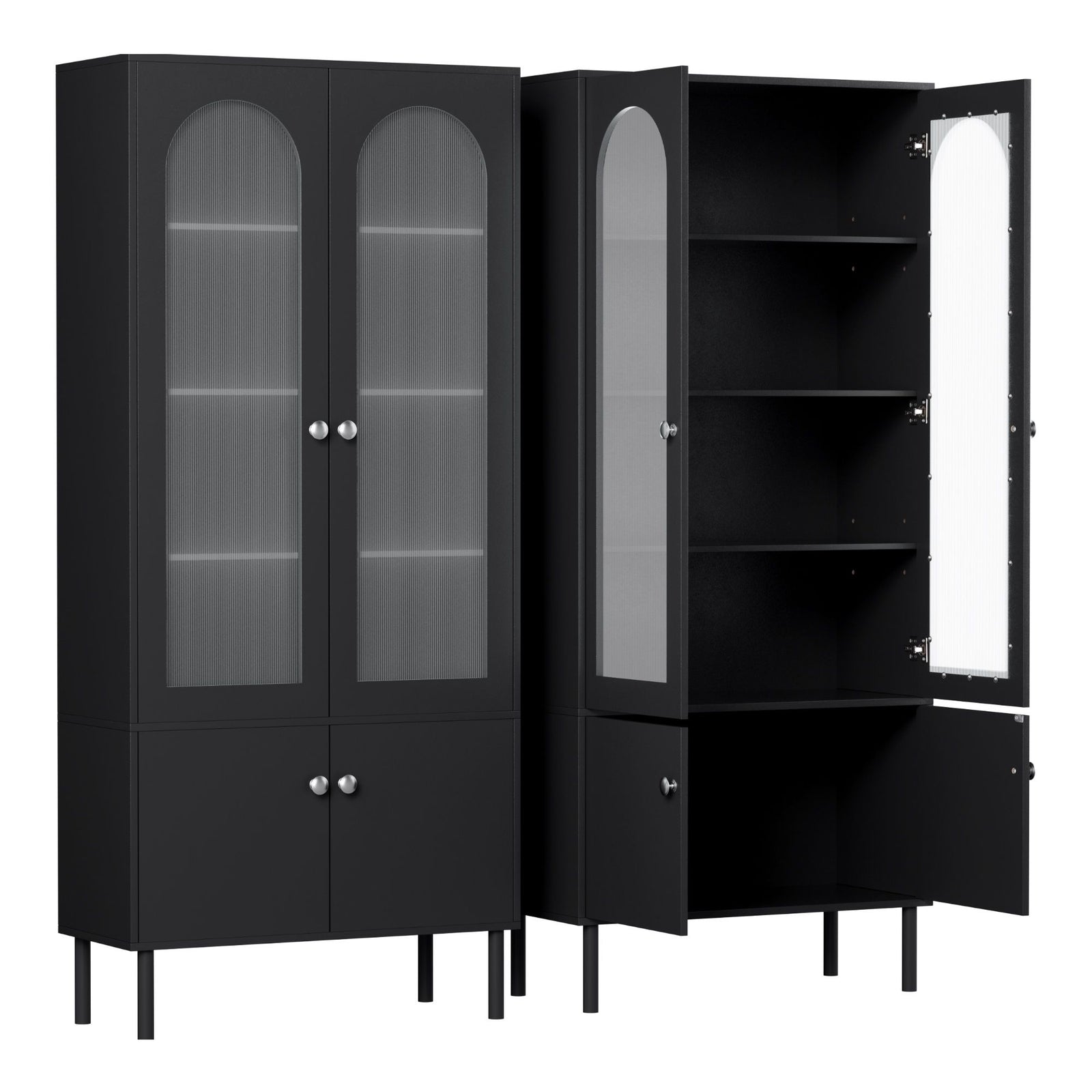 Fluted Buffet Sideboard Cabinets | 2 Pack | 5-Tier Pantry Storage | Black