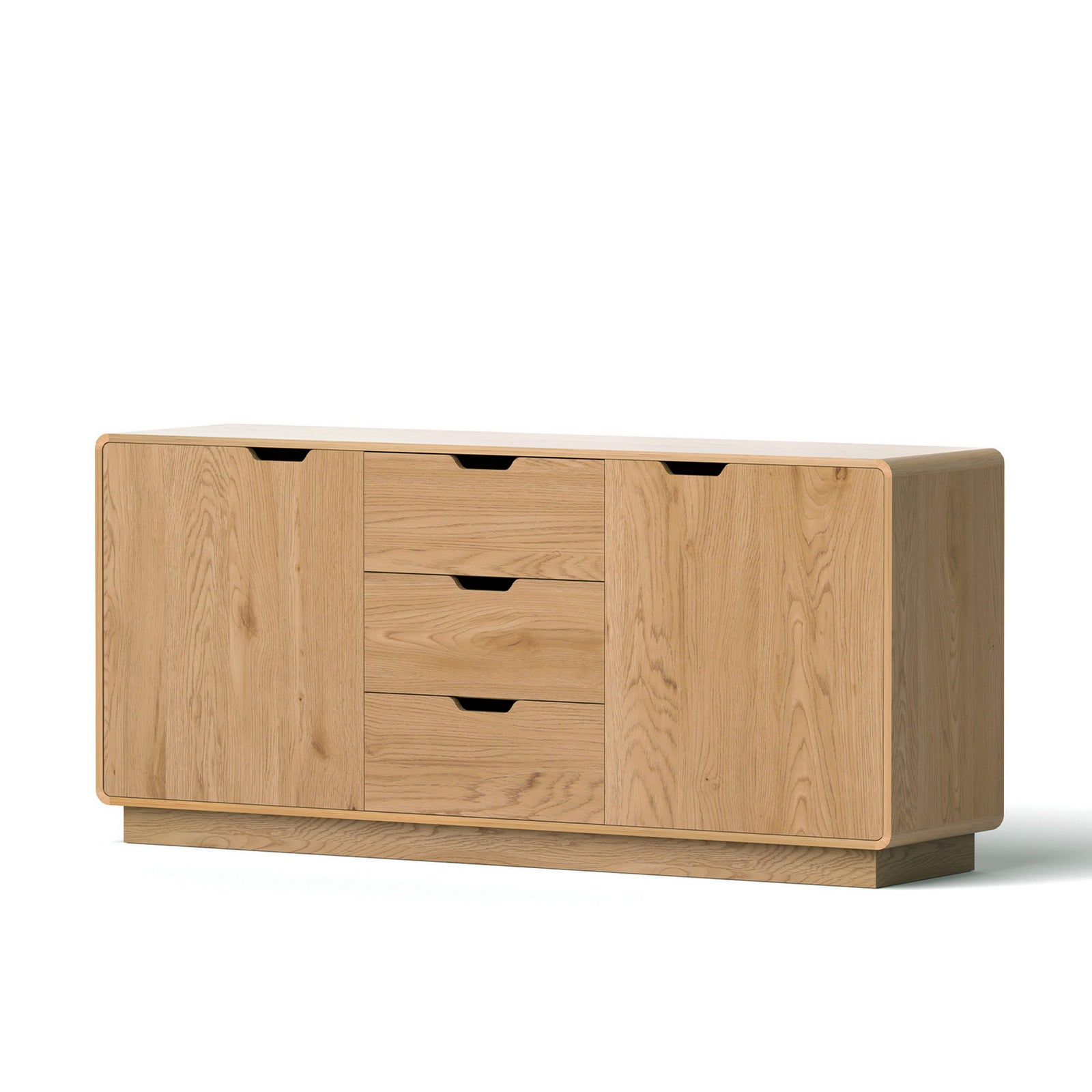 Buffet Sideboard Cabinet | Round Edge Kitchen Cupboard with Drawers | Oak