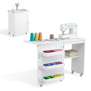 Folding Sewing Table | Rolling Workstation | Craft Desk for Sewing Machine