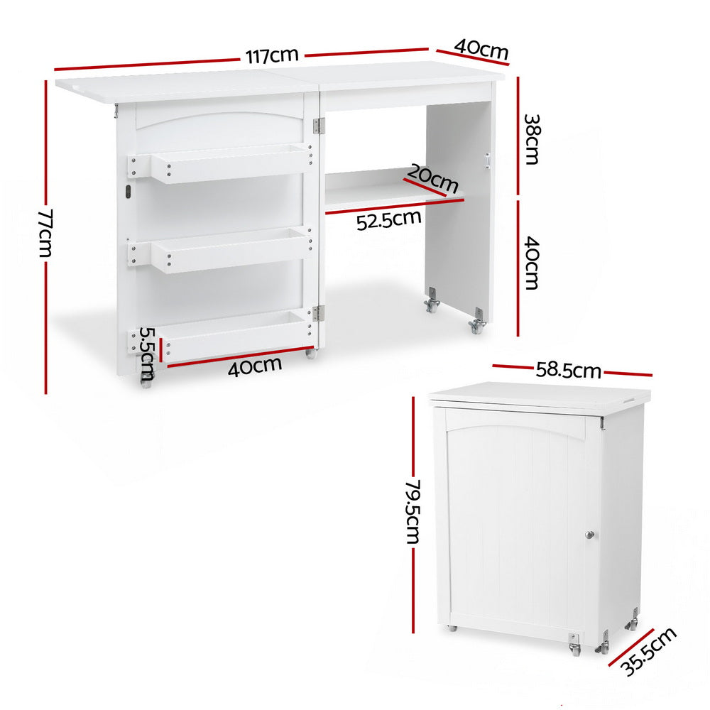 Folding Sewing Table | Rolling Workstation | Craft Desk for Sewing Machine