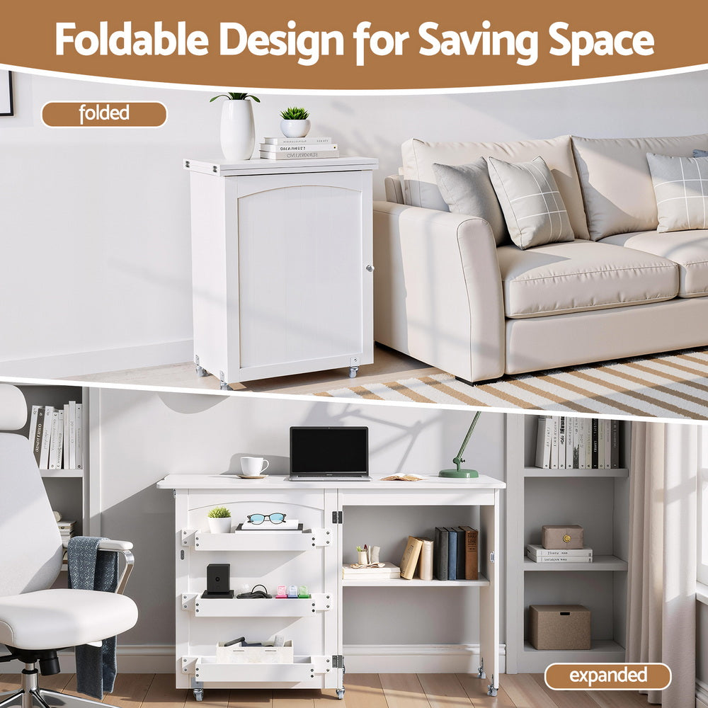 Folding Sewing Table | Rolling Workstation | Craft Desk for Sewing Machine