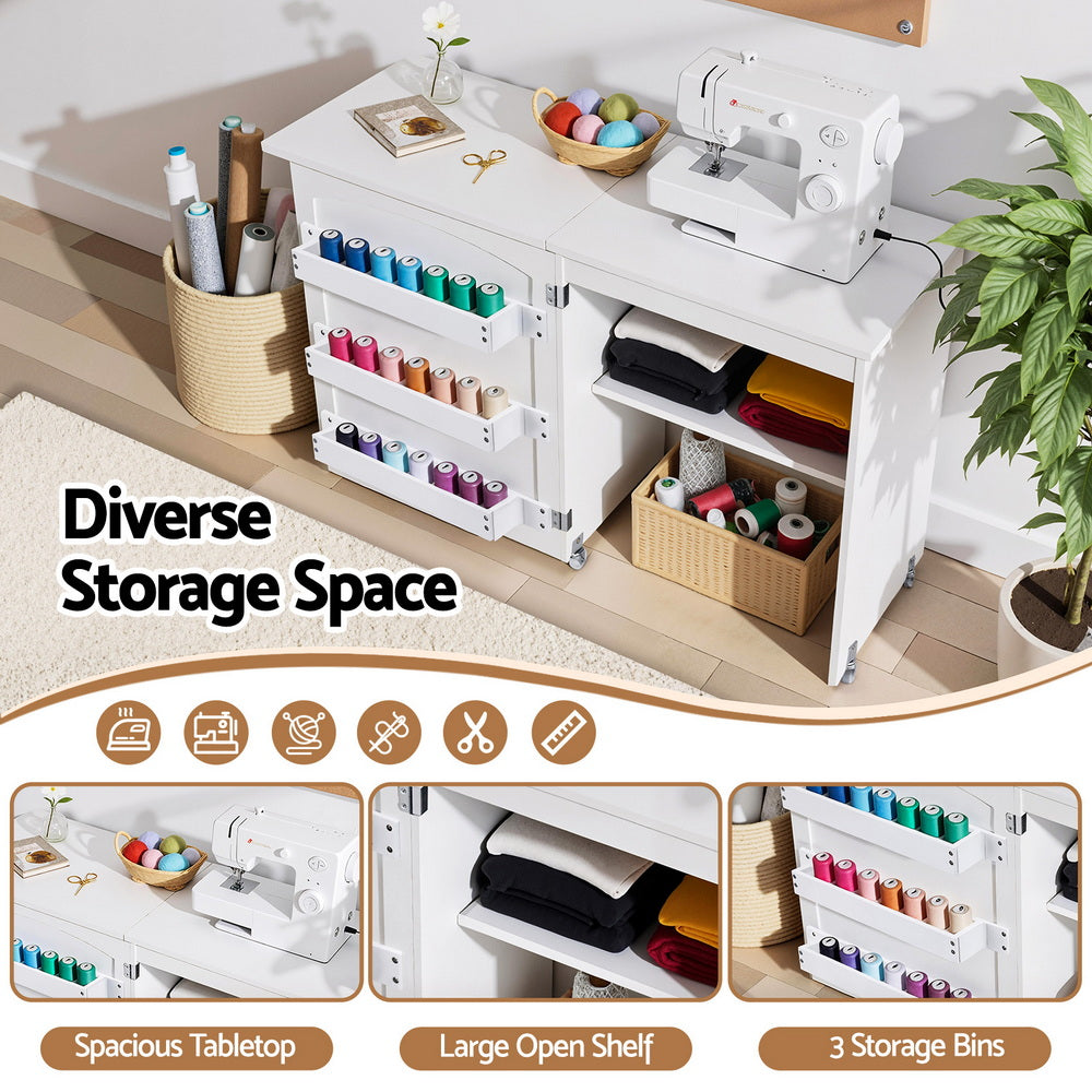 Folding Sewing Table | Rolling Workstation | Craft Desk for Sewing Machine