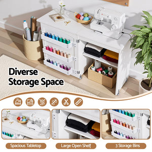 Folding Sewing Table | Rolling Workstation | Craft Desk for Sewing Machine
