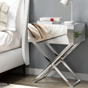 Artiss Mirrored Bedside Table Drawers Side Table Storage Nightstand Silver MOCO