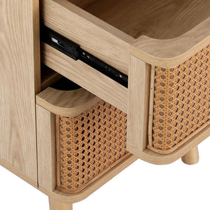 Rattan Bedside Table | Drawers | Side End Table | Storage | Nightstand | Oak | NORA