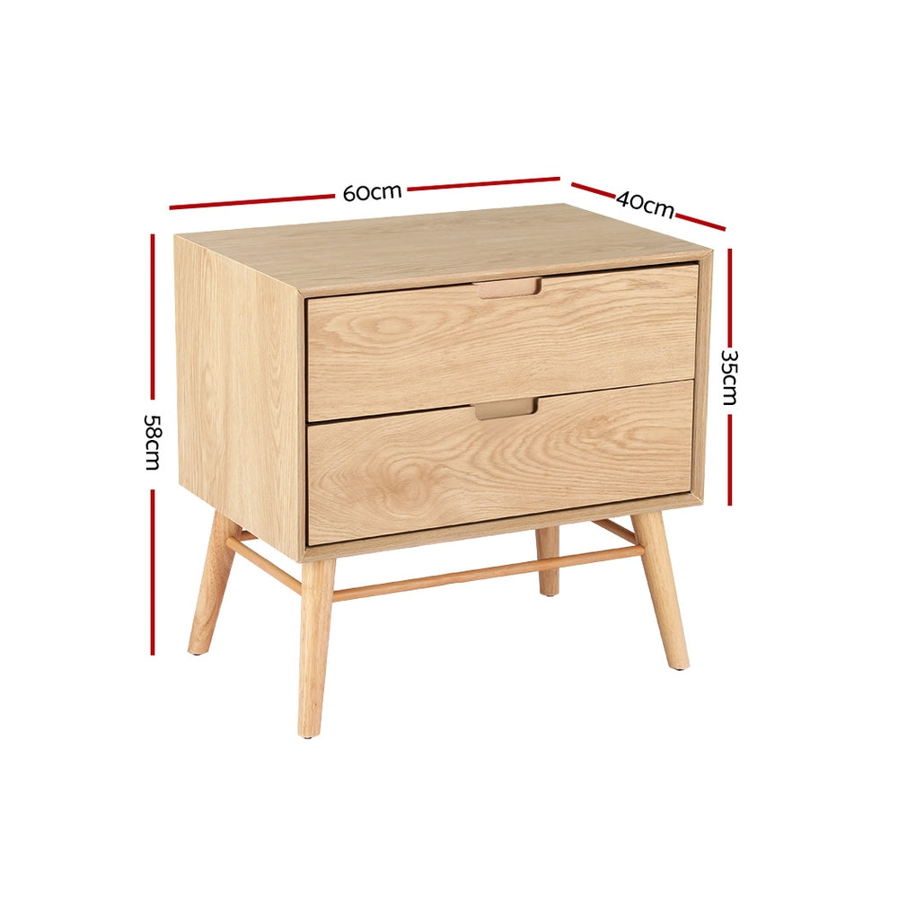 Bedside Table Drawers | Side End Table | Storage Cabinet | Nightstand | Oak | GINO