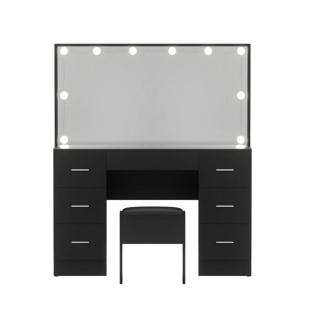 Vanity Desk + Stool | 10 LED Bulbs | Black Finish