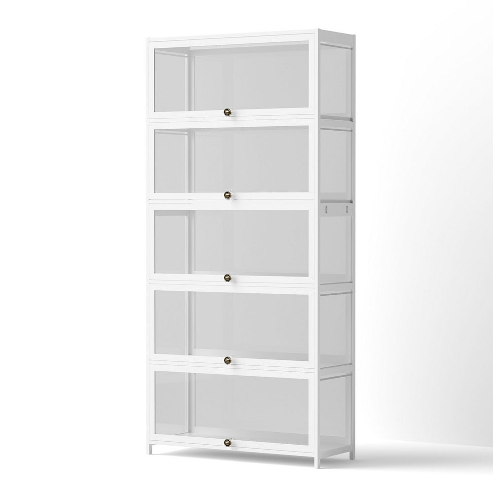 5-Tier Display Bookcase | Clear Shelf Design | White